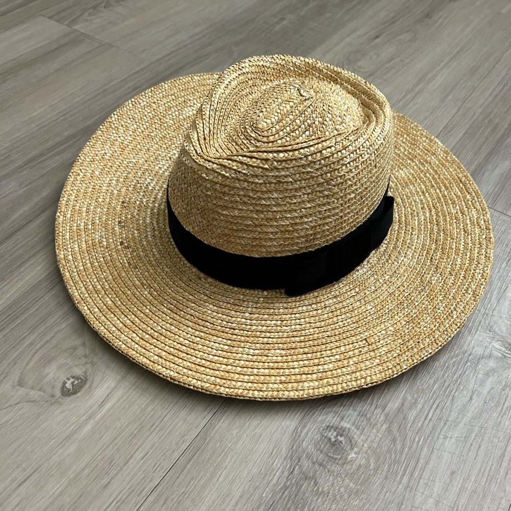 Brixton Tan and Black Straw Hat with Wide Brim